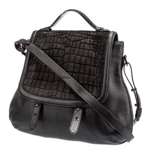 MACKAGE Carrie Black Embossed Leather Large Messenger Crossbody Bag Top Handle